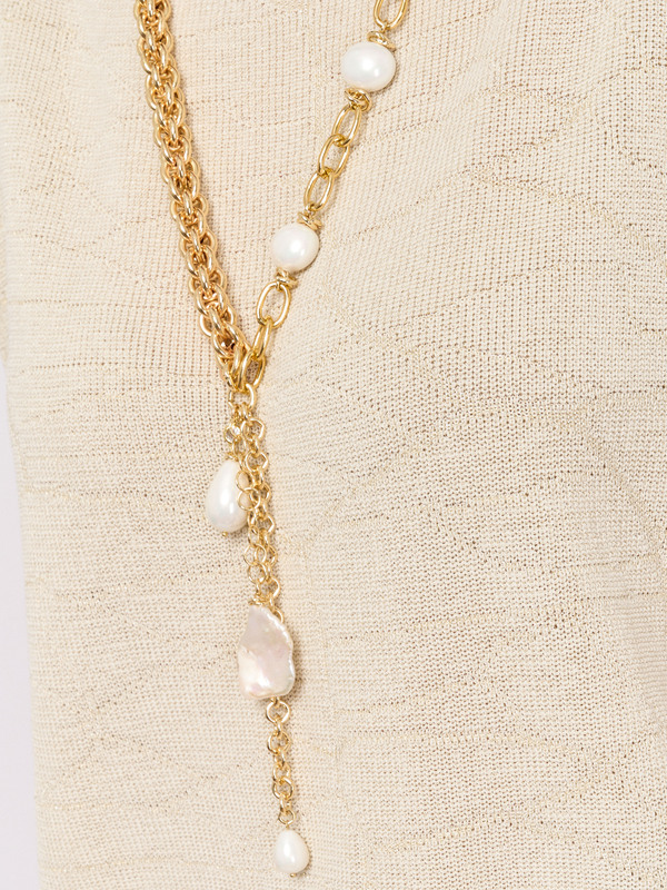 Э418153/25-01 Колье-трансформер Жемчуг и Золото Ярославна